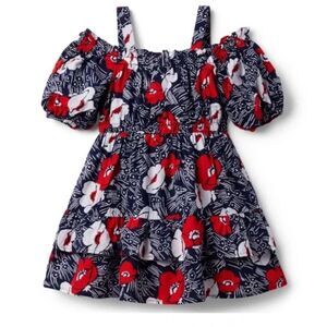 Janie and Jack Cold Shoulder Floral Puff Sleeve Lined Summer Dress. 12-18 Months